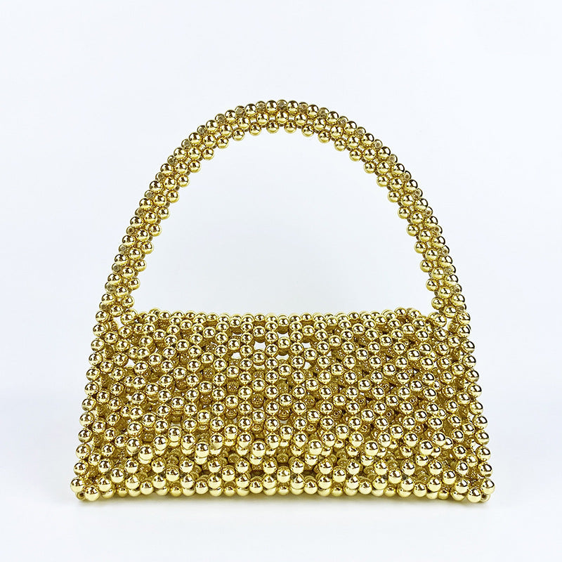 Pearl Bag Women Hand Woven Acrylic Beaded Bag Retro Fairy Small Handbag Triangle Wrist Bag