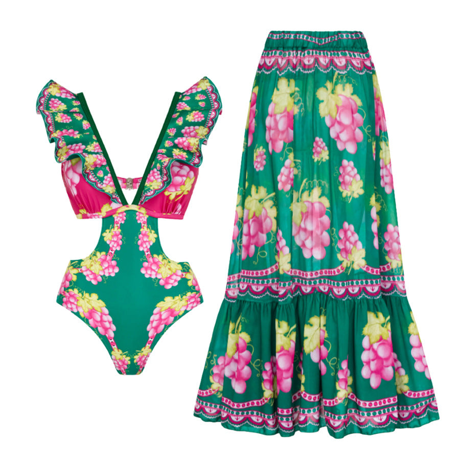 Ruffled One Piece Swimsuit Vacation Women