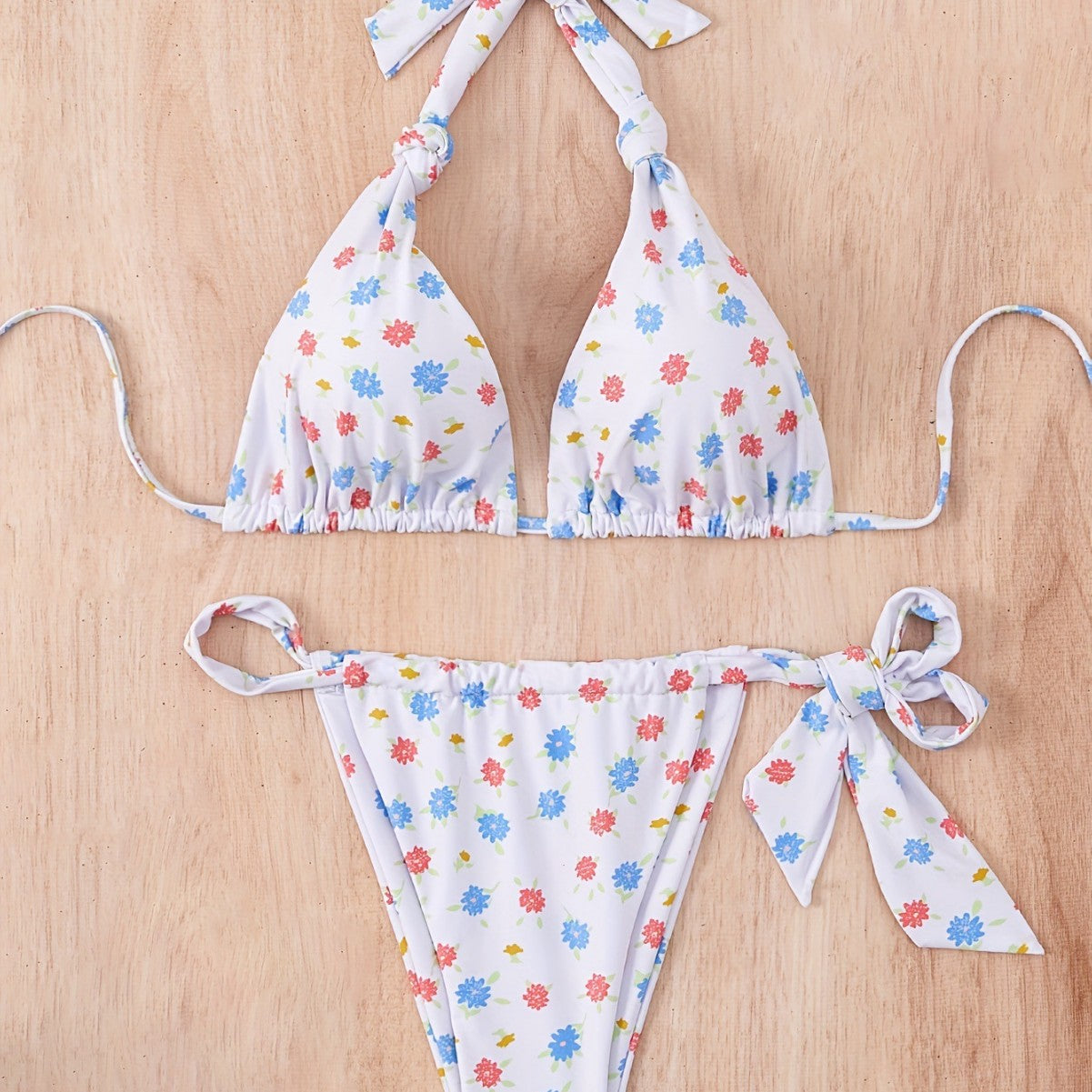 Women Floral Tie Neck Halter Bikini for Swimsuit