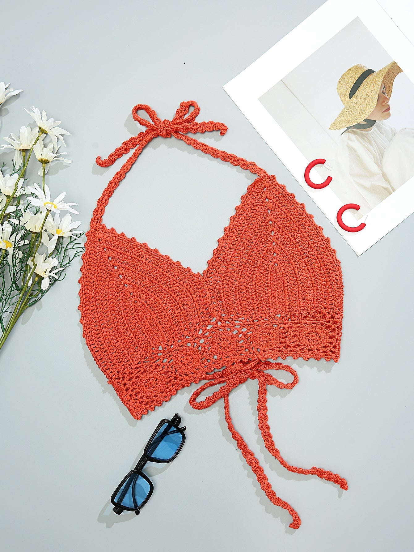 Hand Crocheting Knitted Strap Halter Bikini Top Beach Sexy Backless Bra Swimsuit Crochet hook