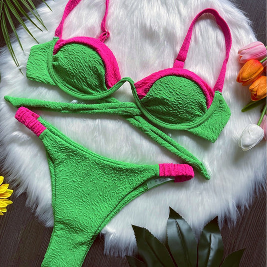 Special Fabric Stitching Bikini Swimsuit Beach Sexy Women Swimsuit