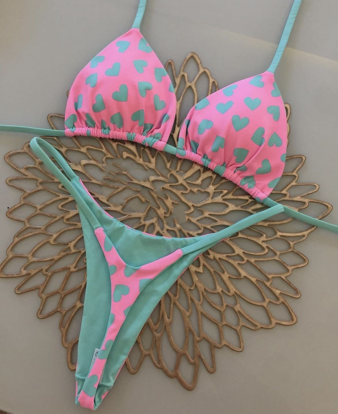 Bikini Heart Printing Sexy Backless Split Swimsuit Bikini