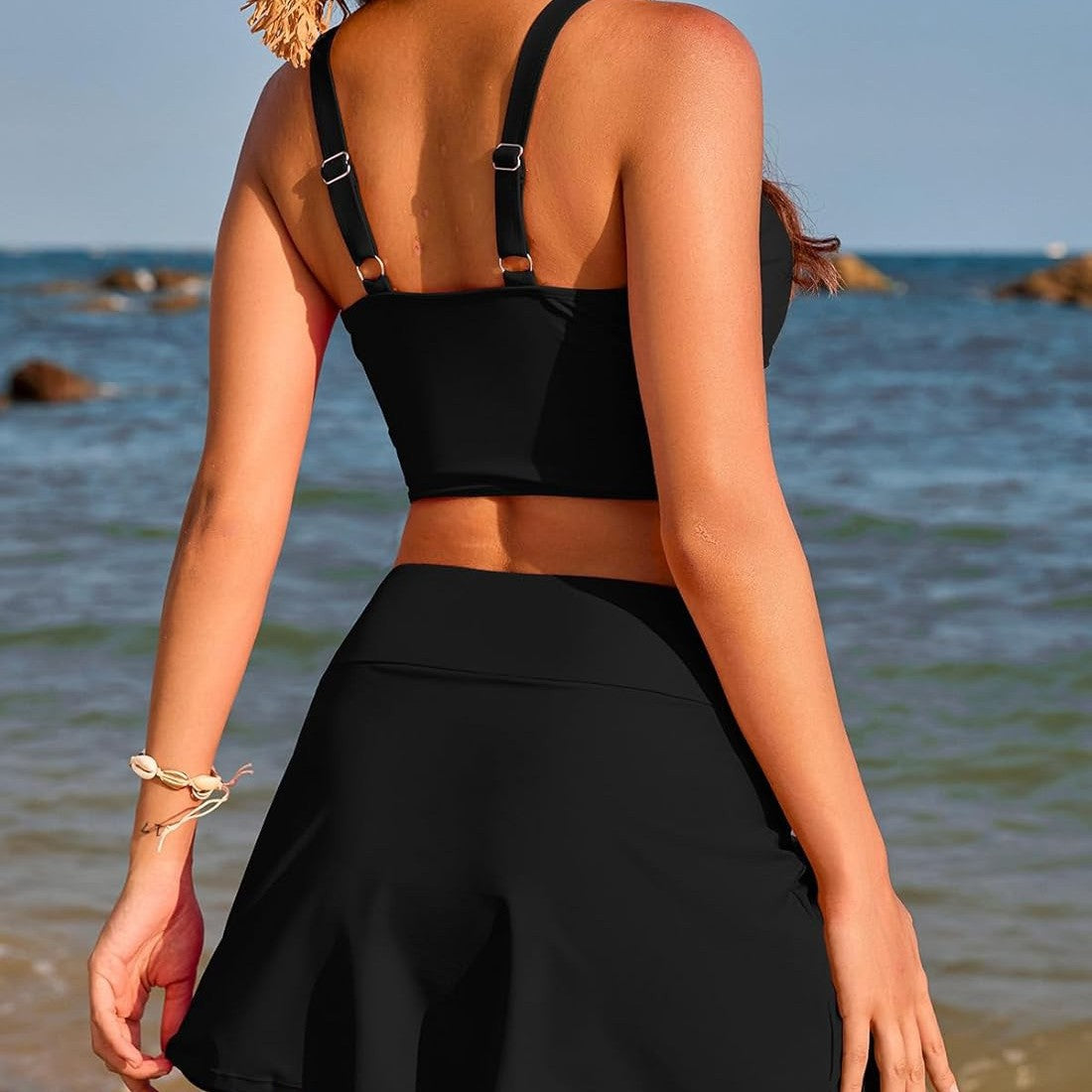 Solid Color Push up High Waist Culottes Sexy Split Bikini Swimsuit Swimwear Women