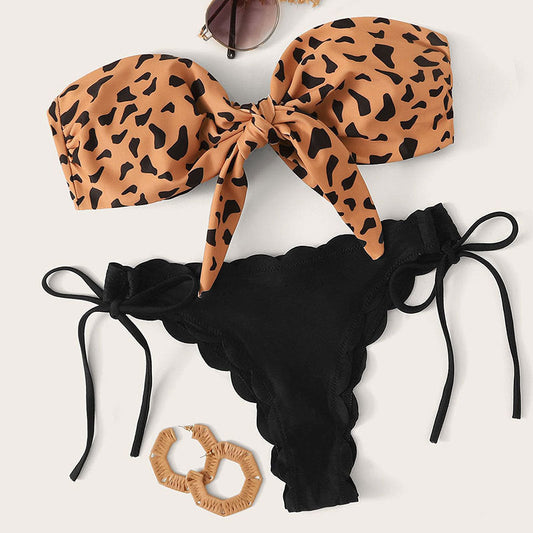 Leopard Print Split Swimsuit Women Lace Lace Sexy Bikini