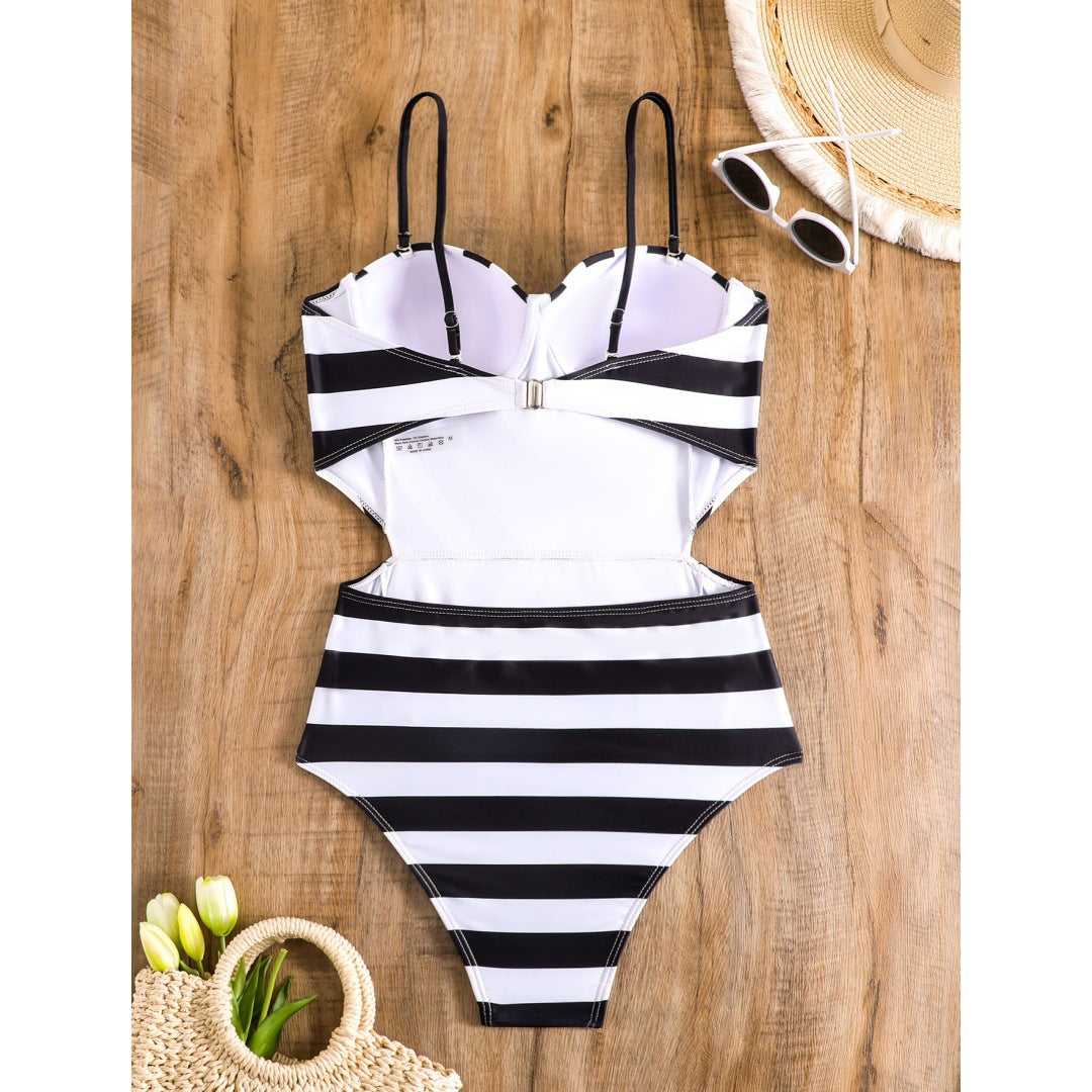 Bikini Swimsuit Geometric Abstract Printed Steel Bracket Push up Swimsuit