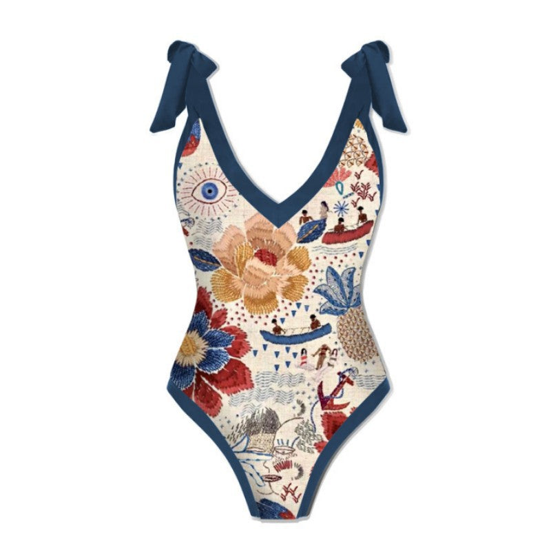 Women One Piece Swimming Sexy Print Two Piece Skirt Popular Swimsuit Bikini