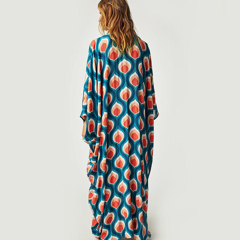 Summer Beach Dress Women Casual Vacation Printed Pullover Bikini Swimsuit Blouse Sun Protection Clothing