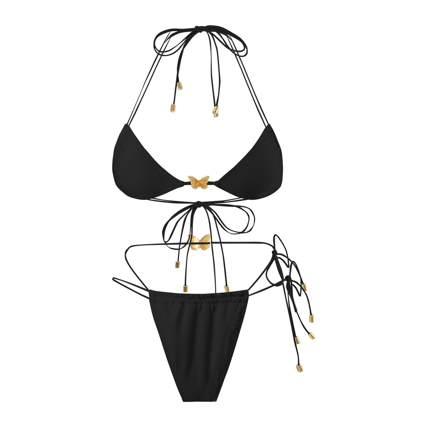 Solid Color Elastic String Butterfly Ornament Bikini Sexy Split Triangle Bag Tied Swimsuit Women
