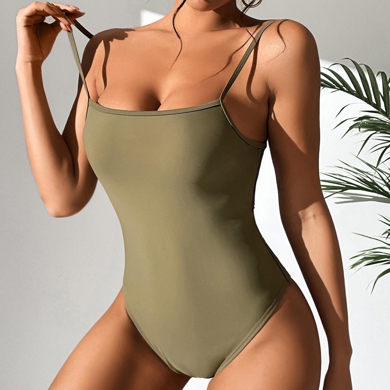 Swimsuit Solid Color Sexy Backless Lace Up One Piece Swimsuit Women