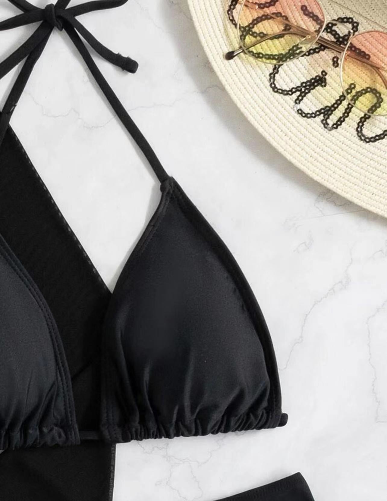 First See Clothing Bikini Three Piece Swimsuit Women Sexy Solid Color Slimming Blouse Swimsuit