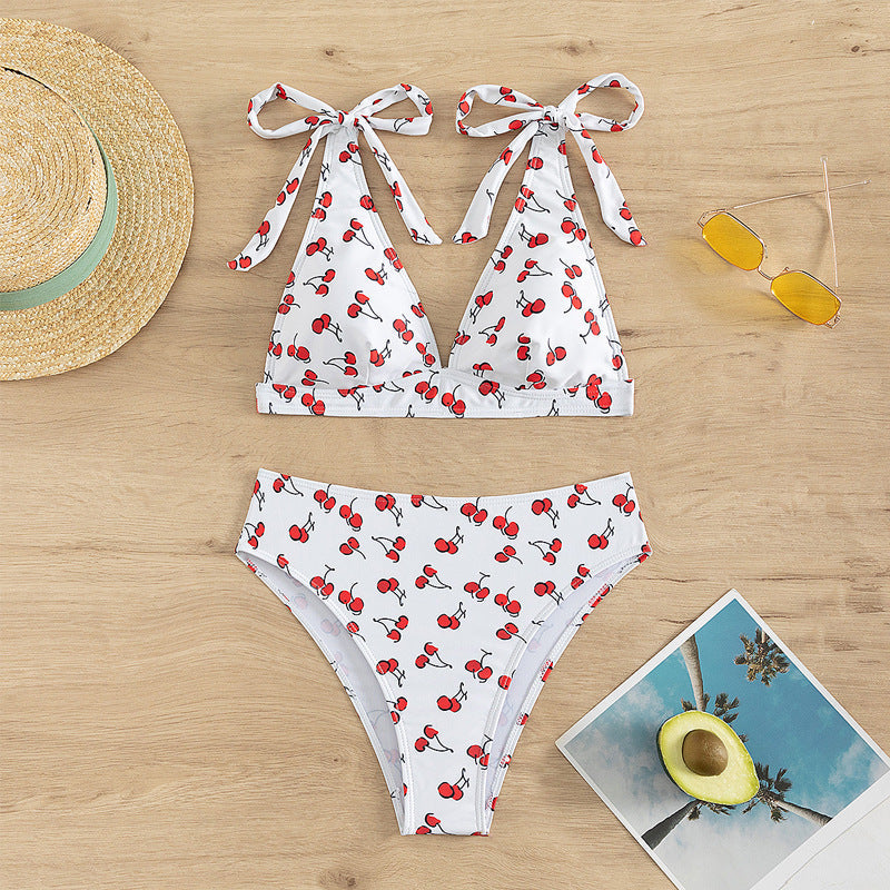 Bikini Sexy Fruit High Waist Bikini Bow Lace Up Swimsuit