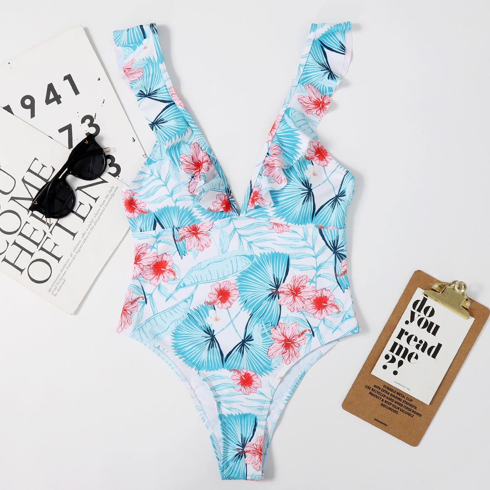 Lotus Leaf Flying Edge Women Triangle Swimsuit Bikini Swimsuit