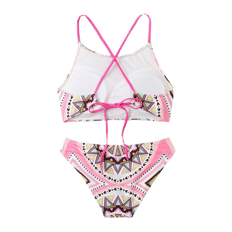 Digital Printing Fixed Board Split Women Triangle Pockets Bikini Swimsuit Beach Swimsuit Swimming