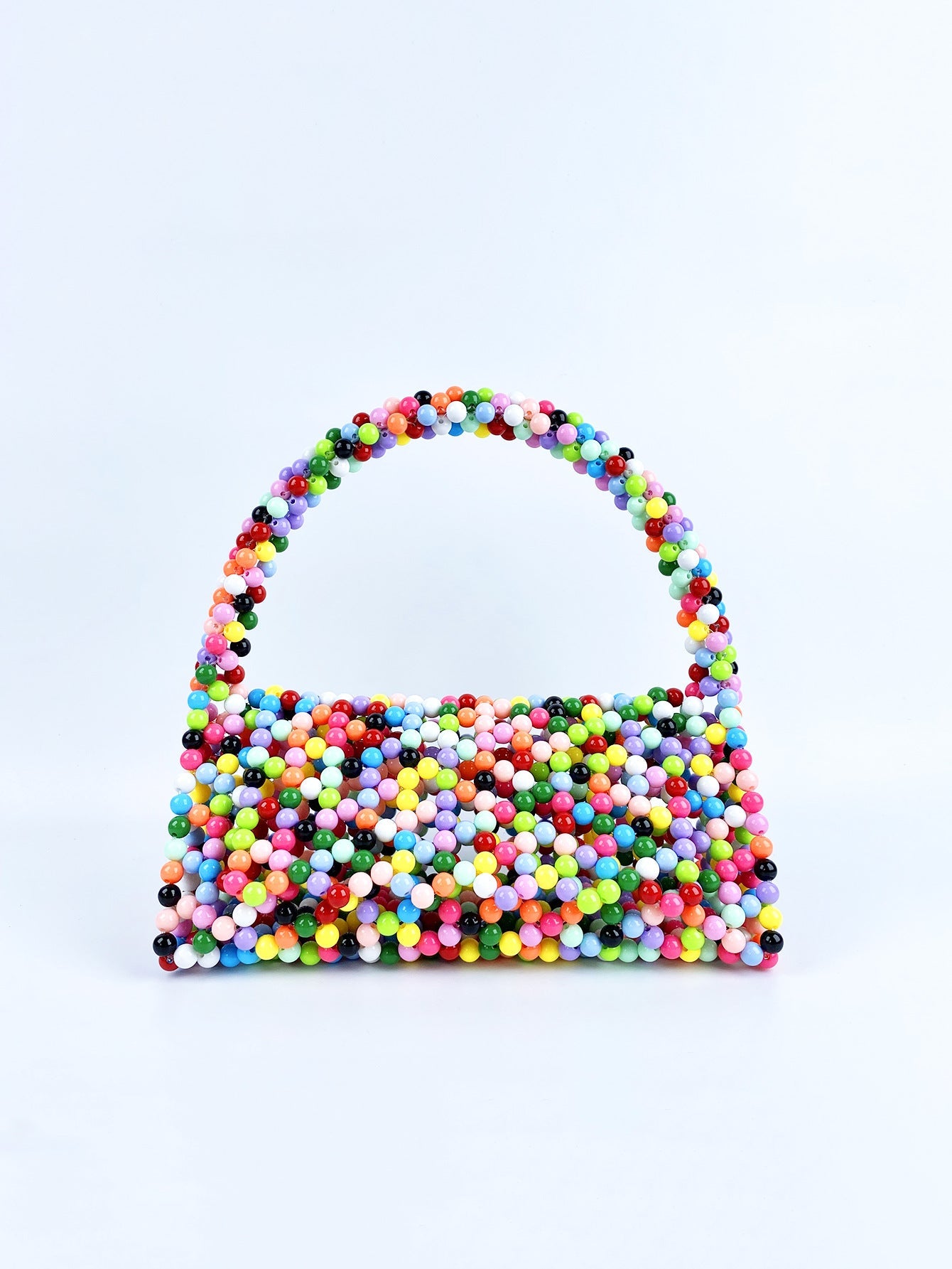 Pearl Bag Women Hand Woven Acrylic Beaded Bag Retro Fairy Small Handbag Triangle Wrist Bag