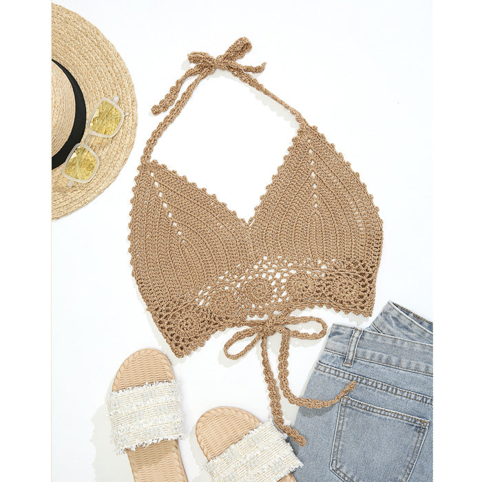Hand Crocheting Knitted Strap Halter Bikini Top Beach Sexy Backless Bra Swimsuit Crochet hook