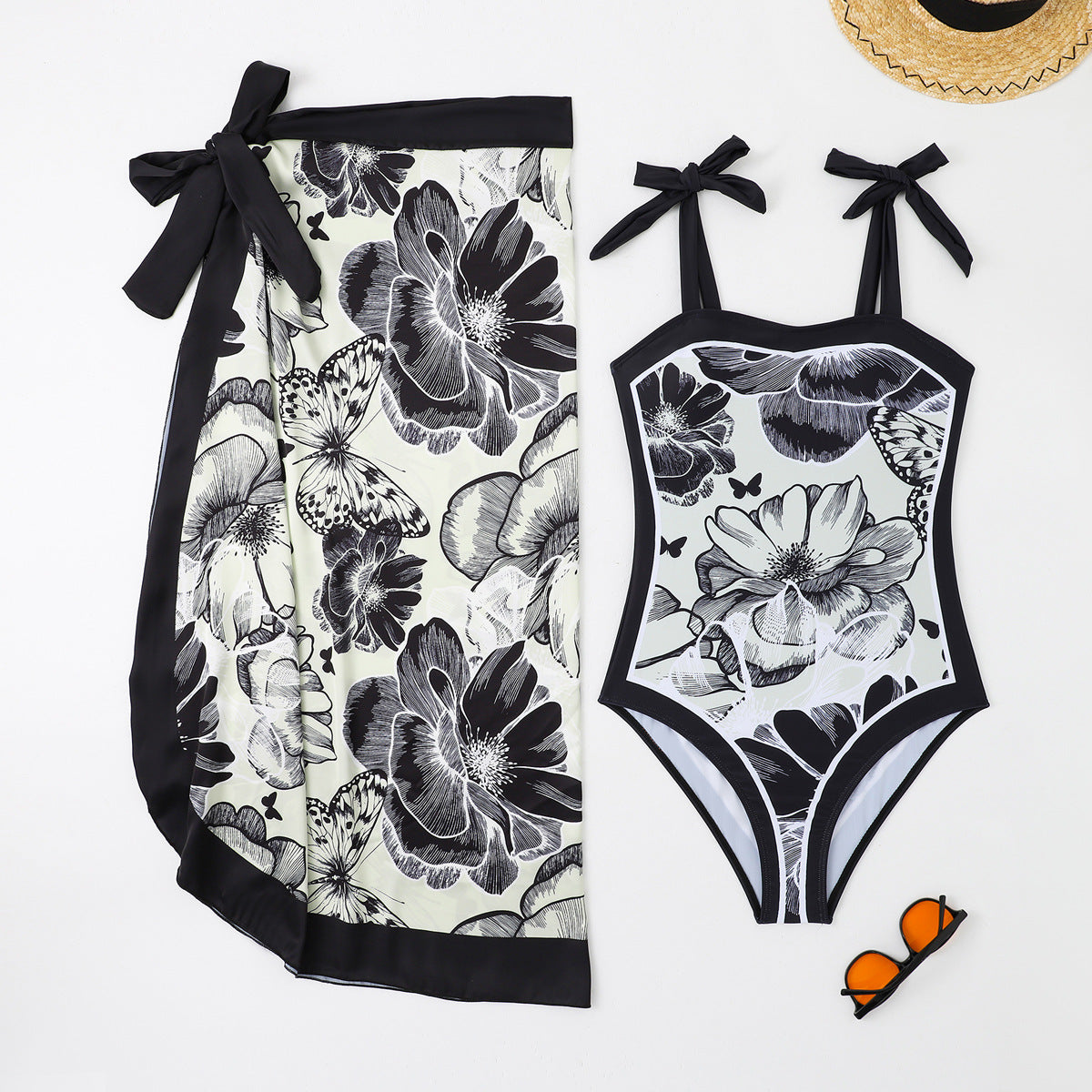 Two Piece Set Swimsuit Multi Color Printed Mesh Maxi Dress Conservative Women Swimsuit