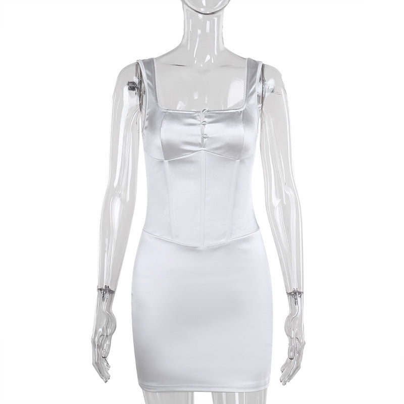 Autumn Dress Elegant Sexy Slim Fit Square Collar Sling Hip Dress