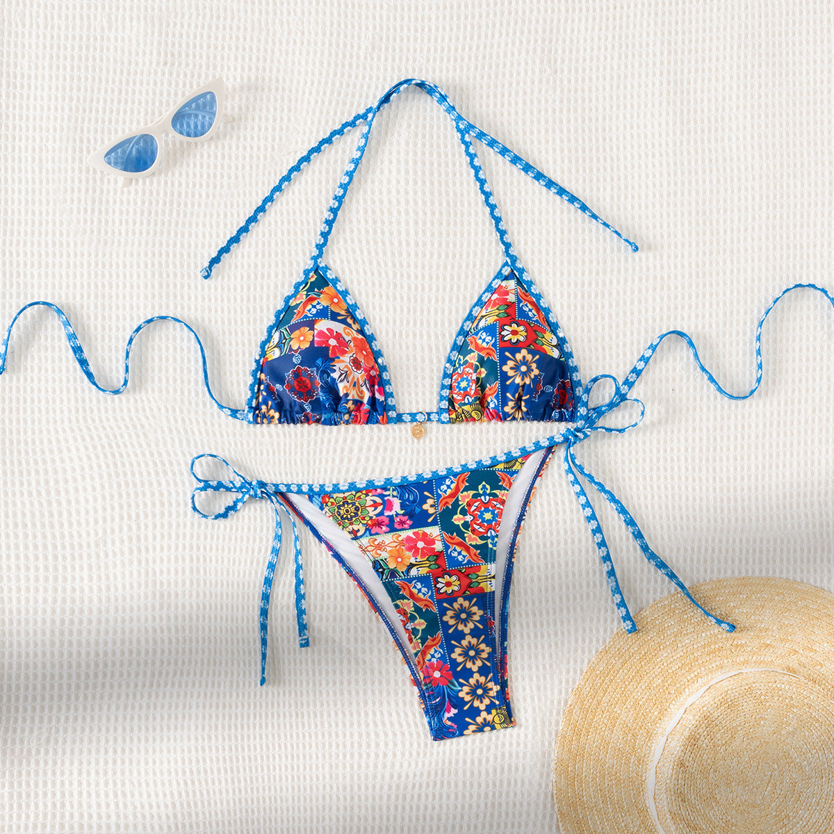 Bikini Printing Lace up Embellished Sexy Bikini Swimsuit Swimwear Women