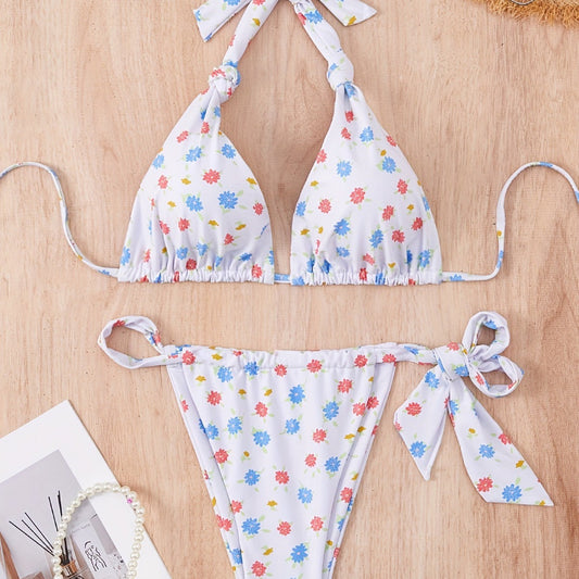 Women Floral Tie Neck Halter Bikini for Swimsuit