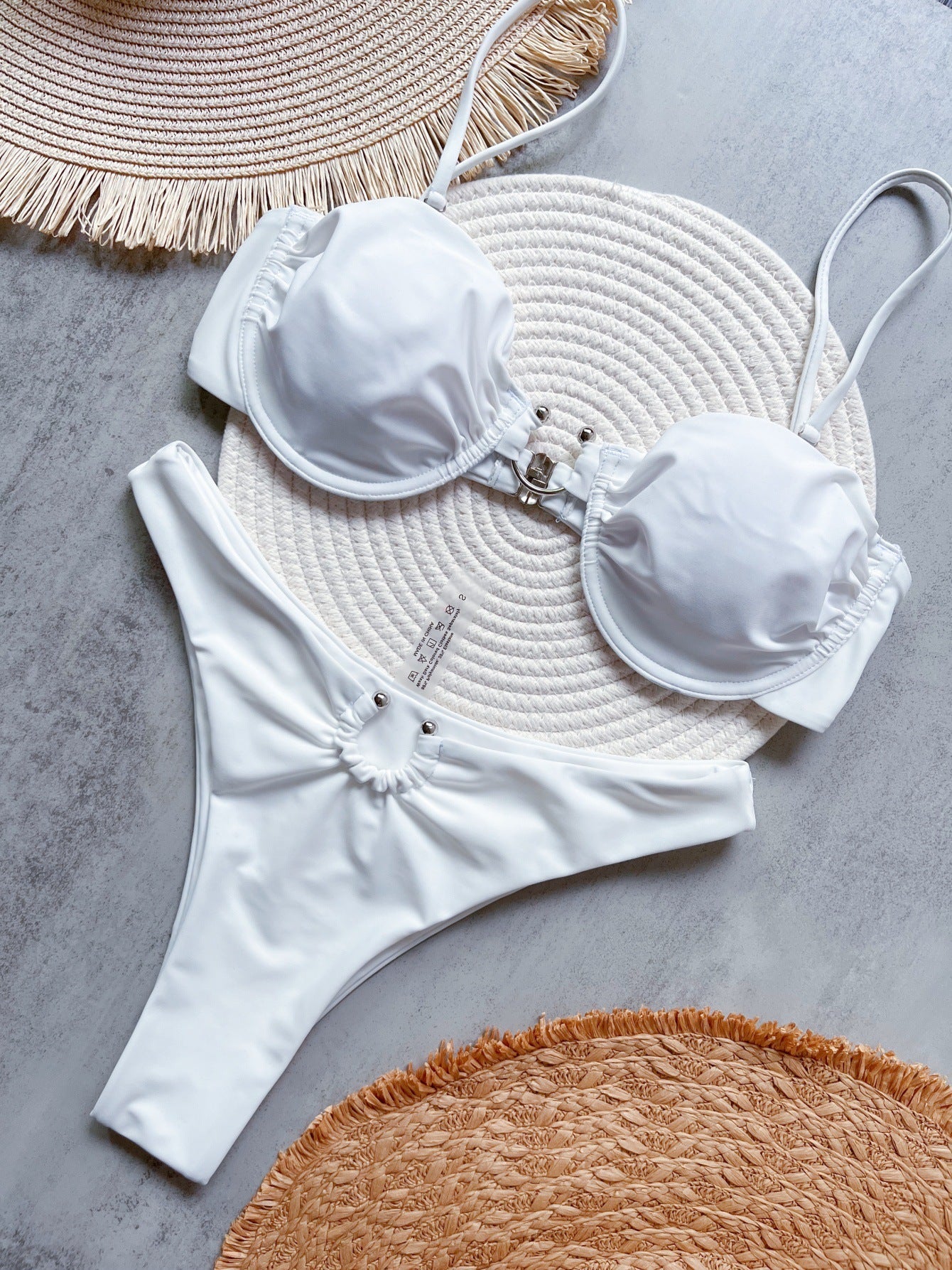 Bikini Metal Accessories Solid Color Swimsuit Beach Sexy Women Swimsuit