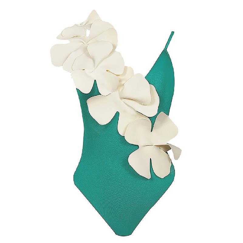 Three Dimensional Floral Design Solid Color Sexy Slimming One Piece Women Swimsuit