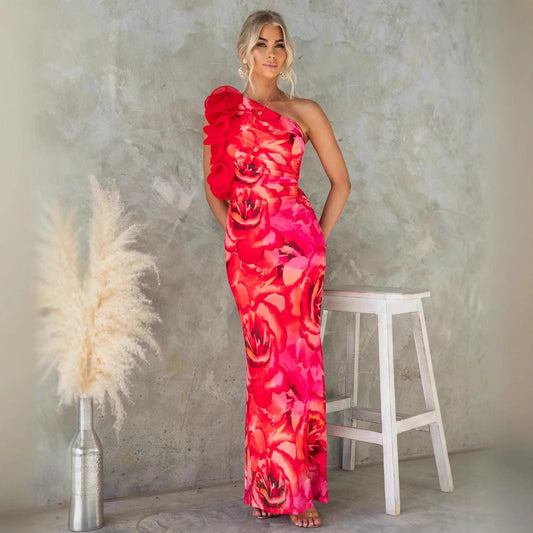 Women Clothing Summer Elegant Slim Sleeveless Three Dimensional Floral Sexy Dress