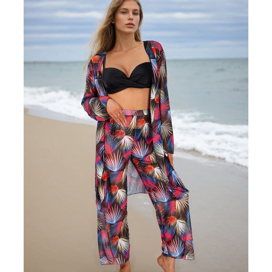 Four Piece Set Women Swimsuit Long Sleeve Blouse Sun Protective Pants Bikini