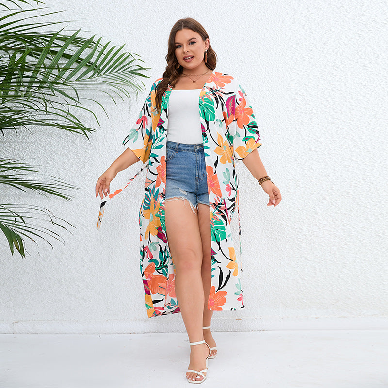 Plus Size Casual Vacation Sun Protection Clothing Bohemian Loose Printed Beach Shawl