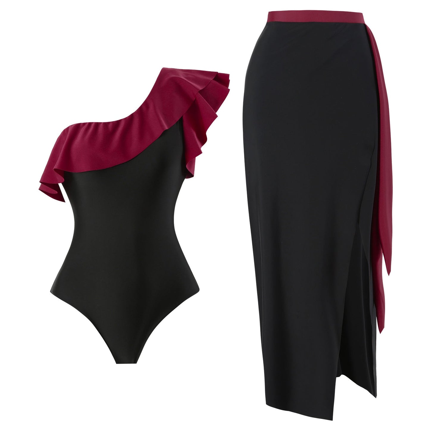 One Piece Swimsuit Retro Shoulder Swimsuit Set