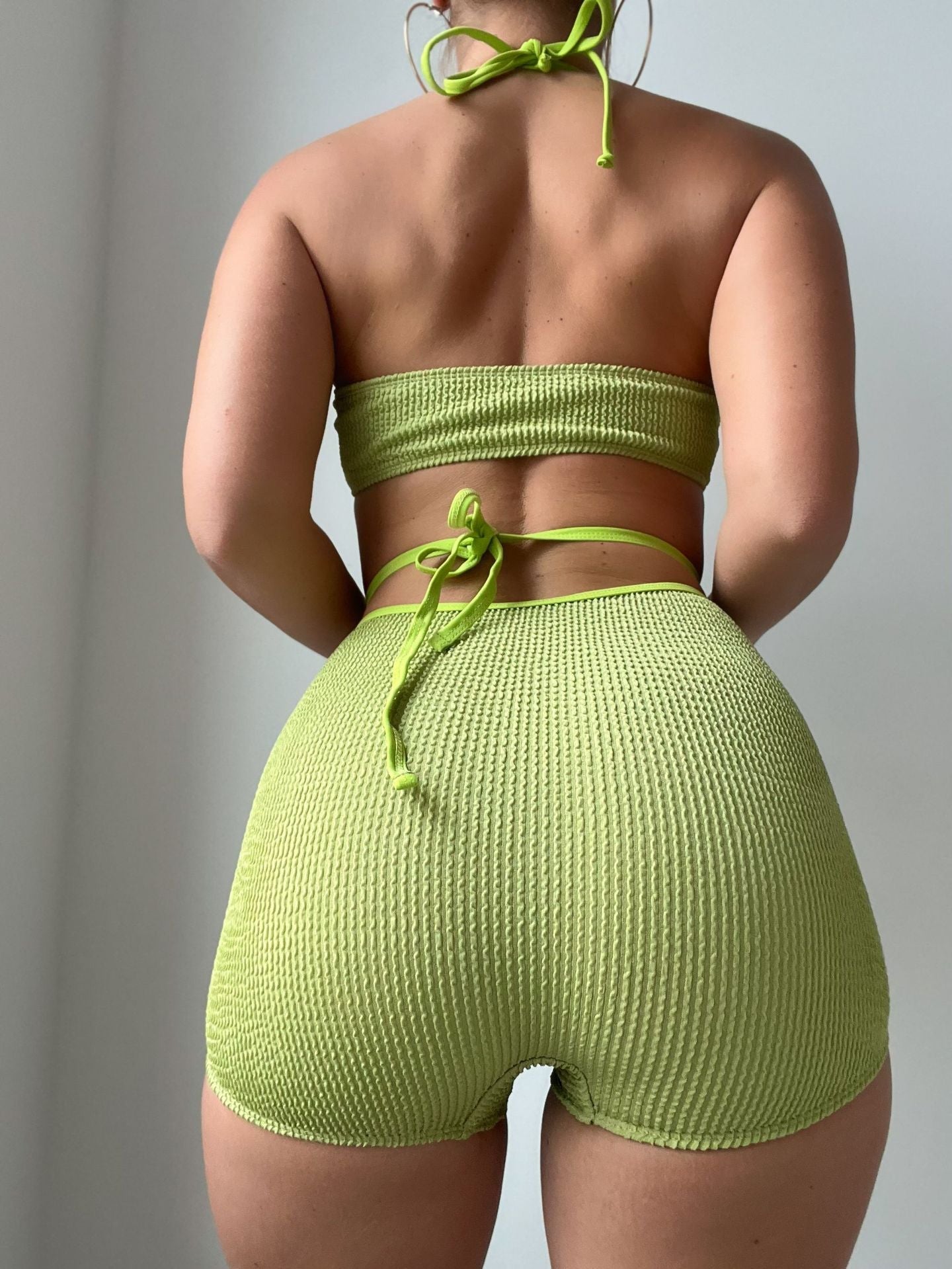 Solid Color Halter Sexy Split Swimsuit