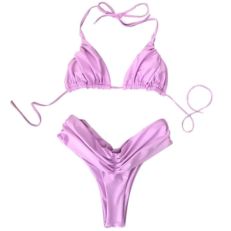 Solid Color Pleated Sexy Bikini Women Seperated Swimwear Bikini