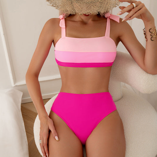 Swimsuit Women Strap Color Matching Bikini High Waist Swimwear Swimsuit