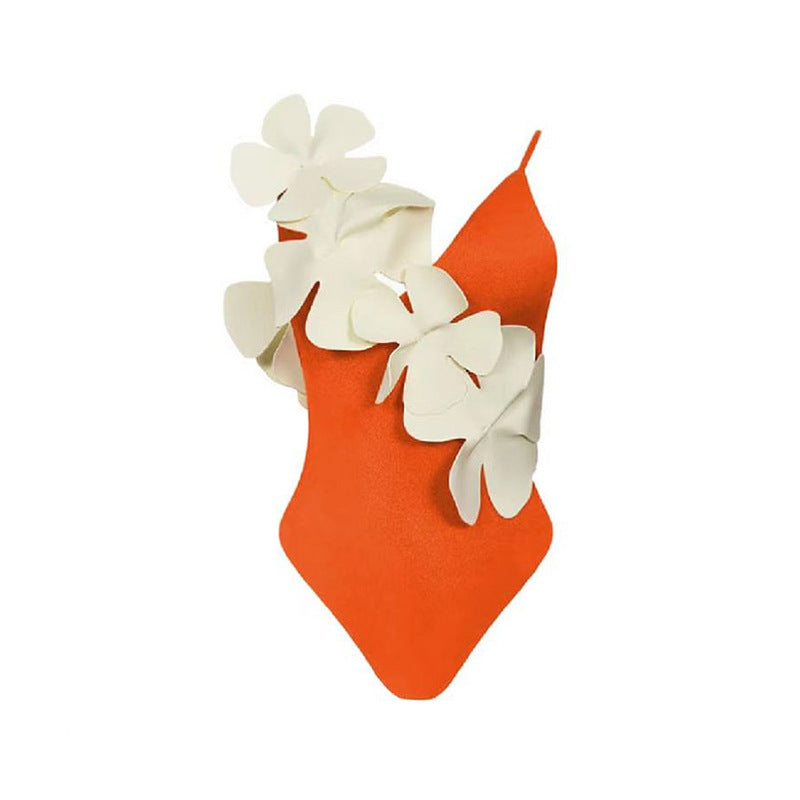 Solid Color Spaghetti Straps One Piece Swimsuit Women Floral Spring Vacation Swimsuit