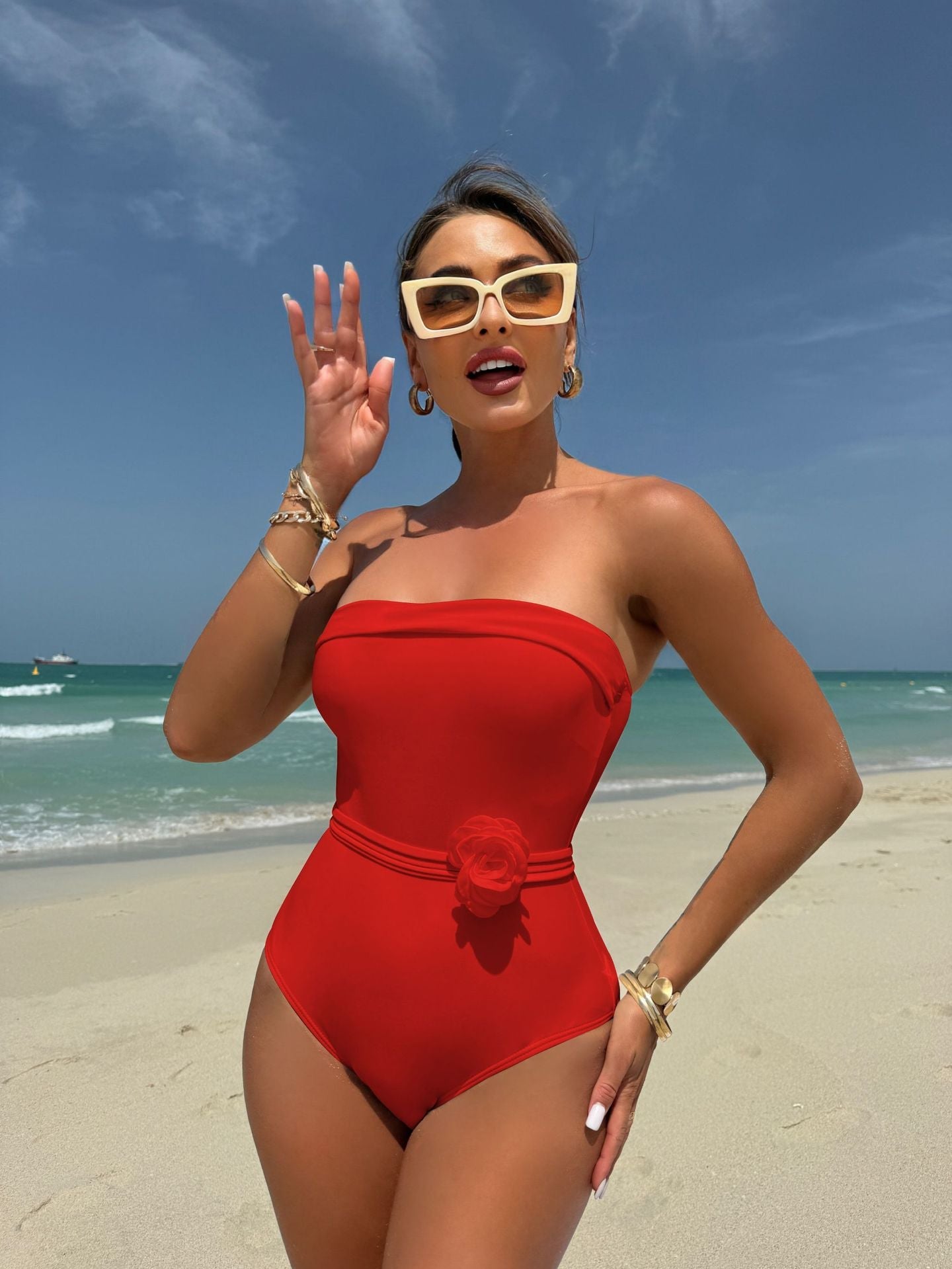 One Piece Multi Wear Drawstring Strap Small Floral Swimwear Swimsuit Bikini