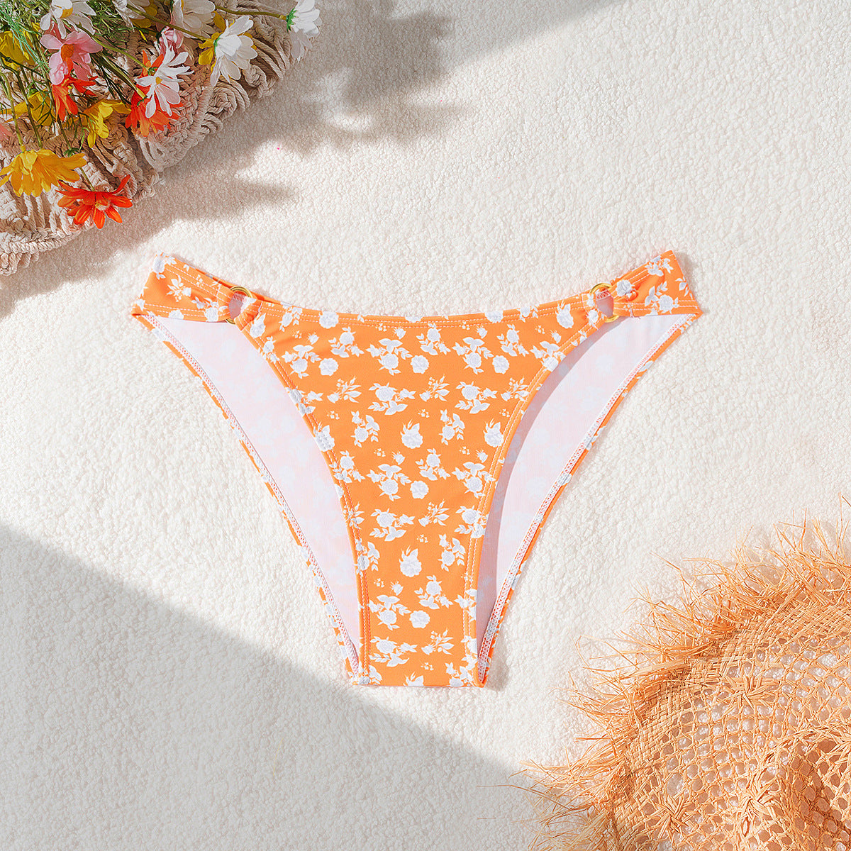 Split Printed Bikini Hip Hugger Slim Sexy Swimming Trunks for Women