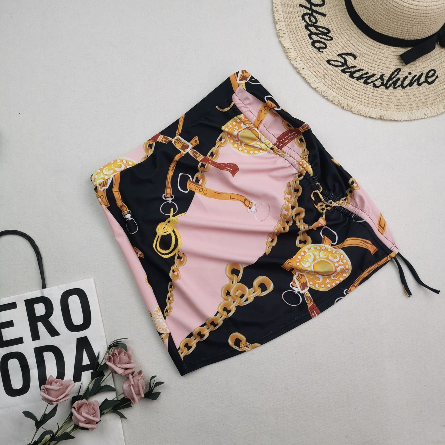 New Bikini Three Piece Swimsuit Women Sexy High Waist Printed Swimsuit Skirt Baroque