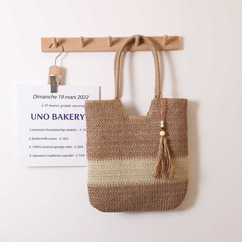 Woven Two Tone Tassel Woven Bag Shoulder Bag Casual Straw Bag Casual Women Bag Beach Bag