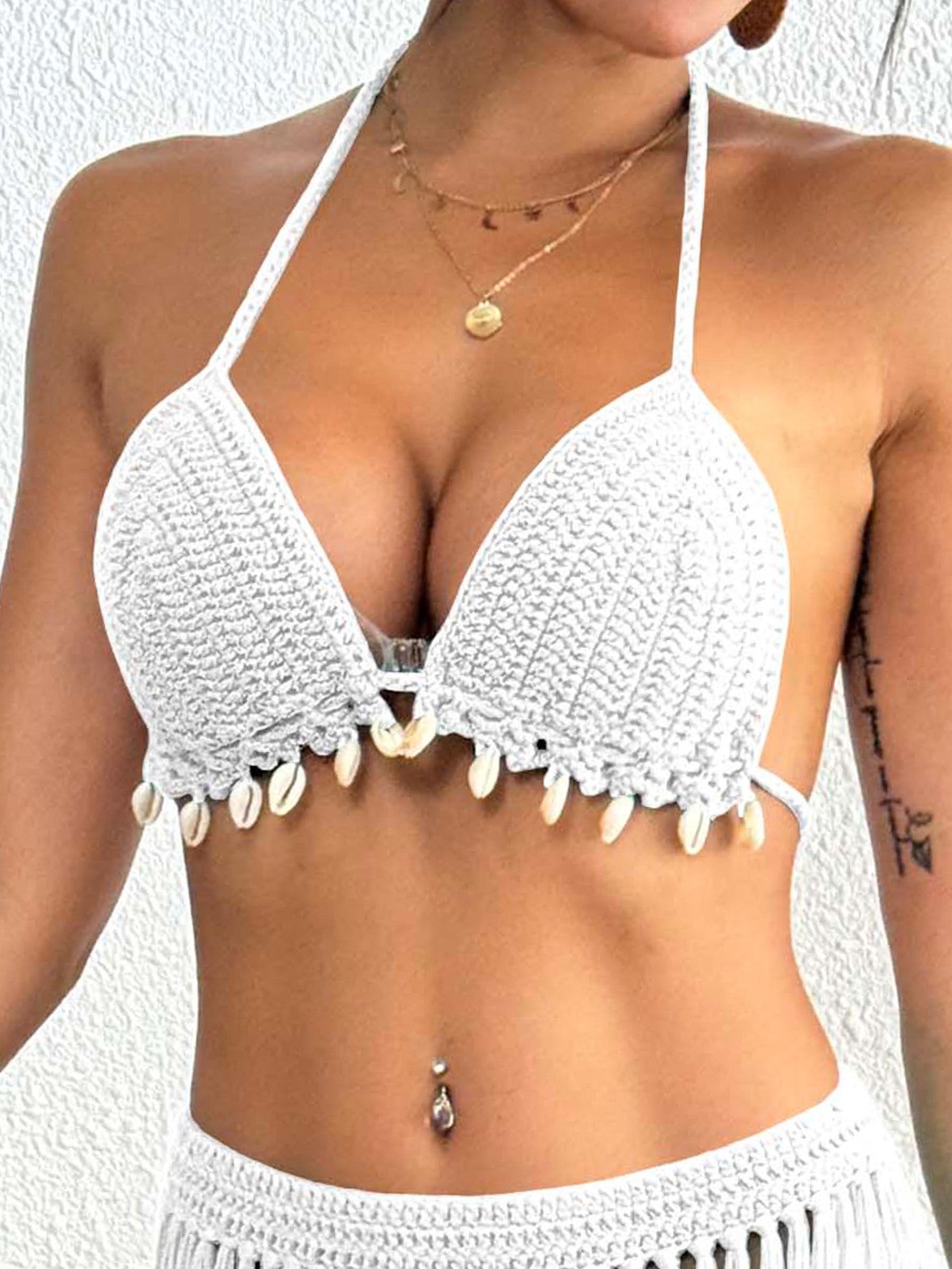 Women Top Women Clothing Handmade Shell Stitching Banded Bikini Swimsuit Top Beach Overclothes
