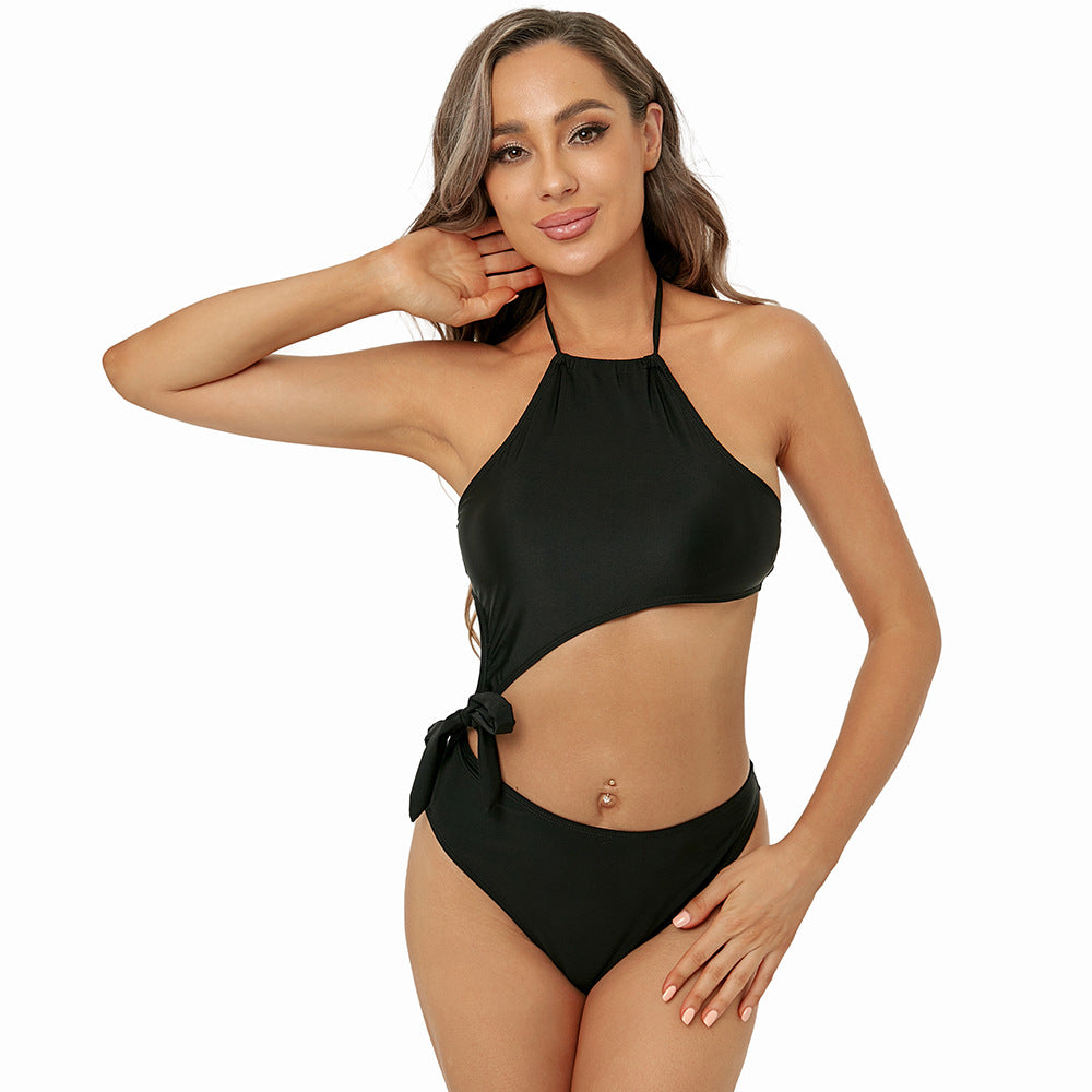 Bikini Solid Color Split Swimsuit Halter Backless Sexy Swimwear Bikini