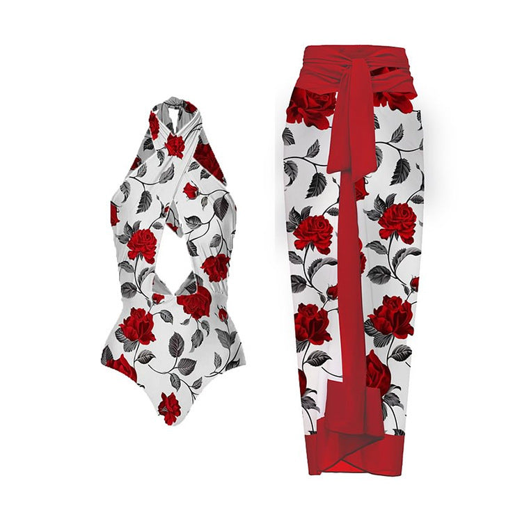 Sexy One Piece Swimsuit Women Bikini Printed Swimsuit Bikini Mesh Dress