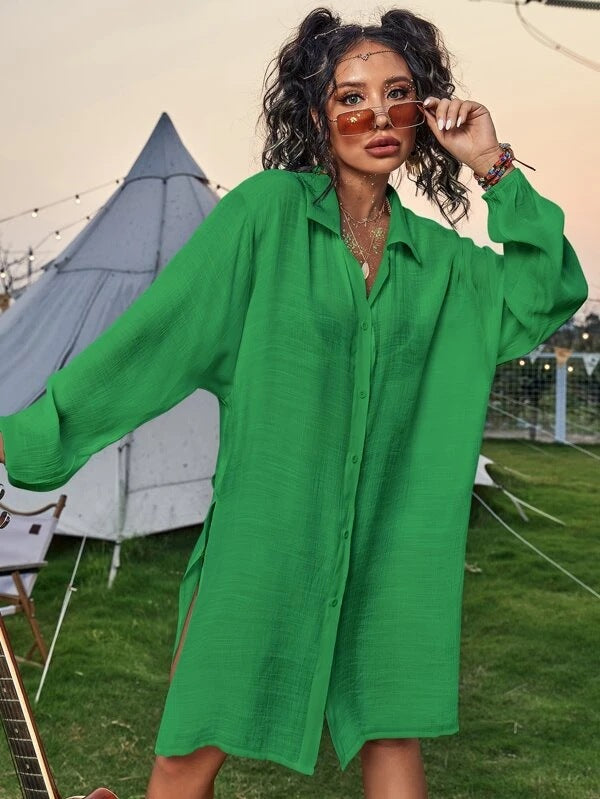 Cotton Long Sleeved Shirt Beach Cover up Vacation Sun Protection Shirt Bikini Swimsuit Outwear Cardigan