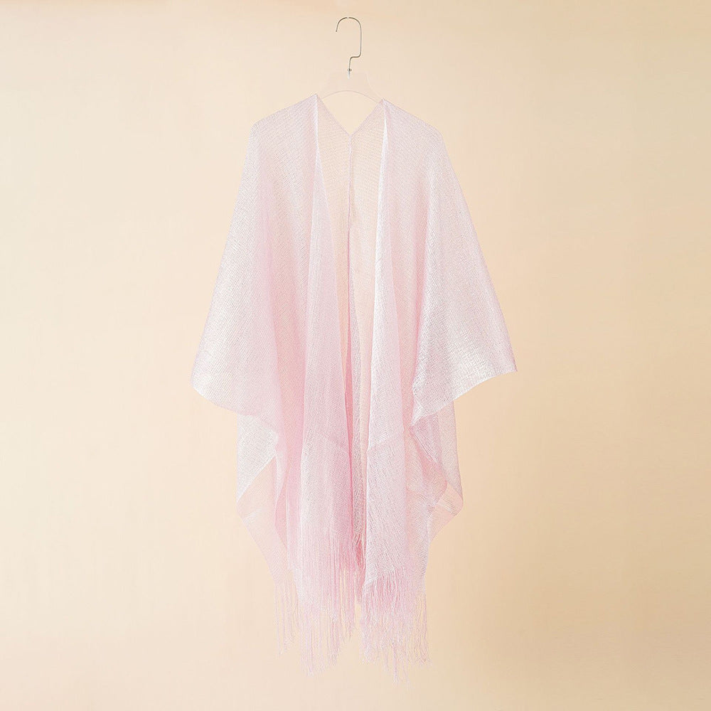 Beach Solid Color Sun Proof Tassel Knitting Beach Cover Up Sweater Shawl Cardigan