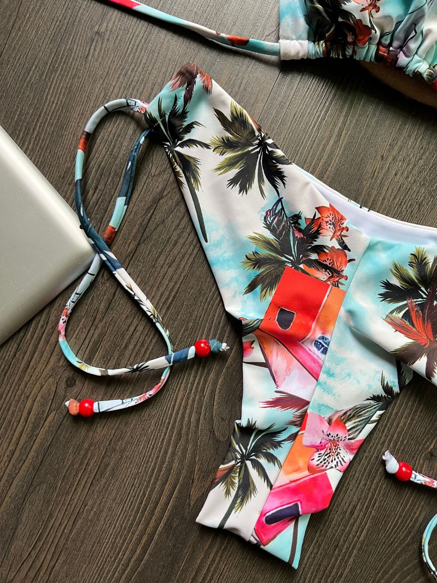 Women Sexy Split Triangle Bag Bikini Fresh Printed Swimsuit Bikini