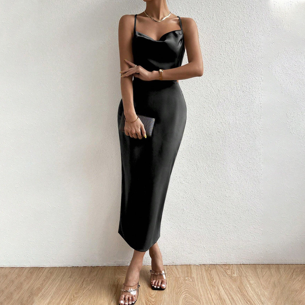Summer Women Clothing Sexy Backless Satin Strap Dress Party Dress