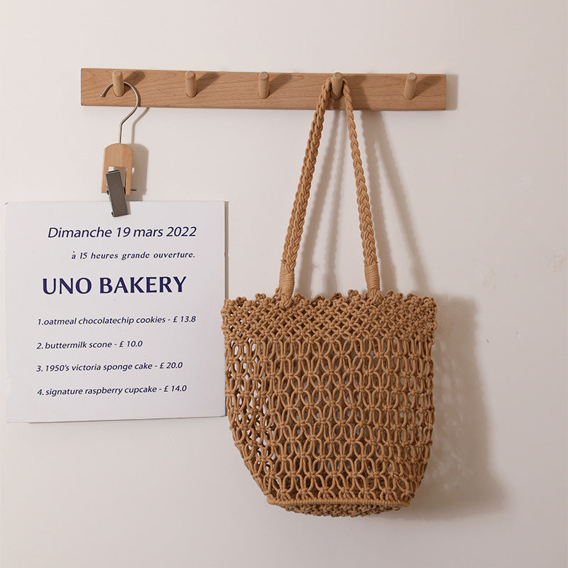 Hollow Out Cutout Shoulder Cotton Thread Woven Bag Lace Straw Bag Vacation Beach Bag Women Bag