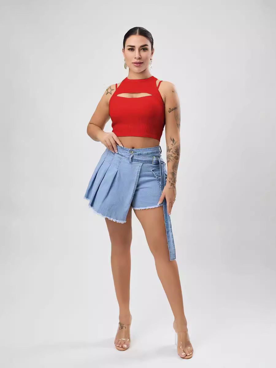 Multi Color Sexy Stretch Hollow Out Cutout Vest Women Sexy Design Blouse Slim Women Clothing