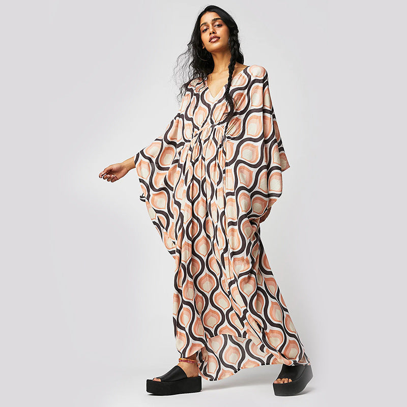 Summer Beach Dress Women Casual Vacation Printed Pullover Bikini Swimsuit Blouse Sun Protection Clothing