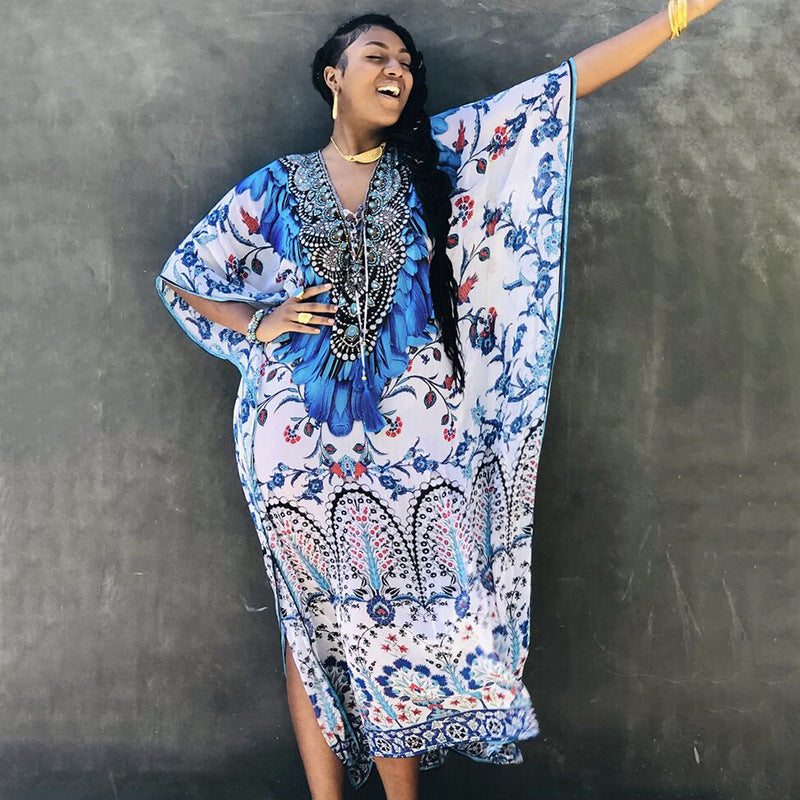 Rope Positioning Maxi Dress Loose Robe Seaside Vacation Beach Dress Bikini Swimsuit Blouse Women