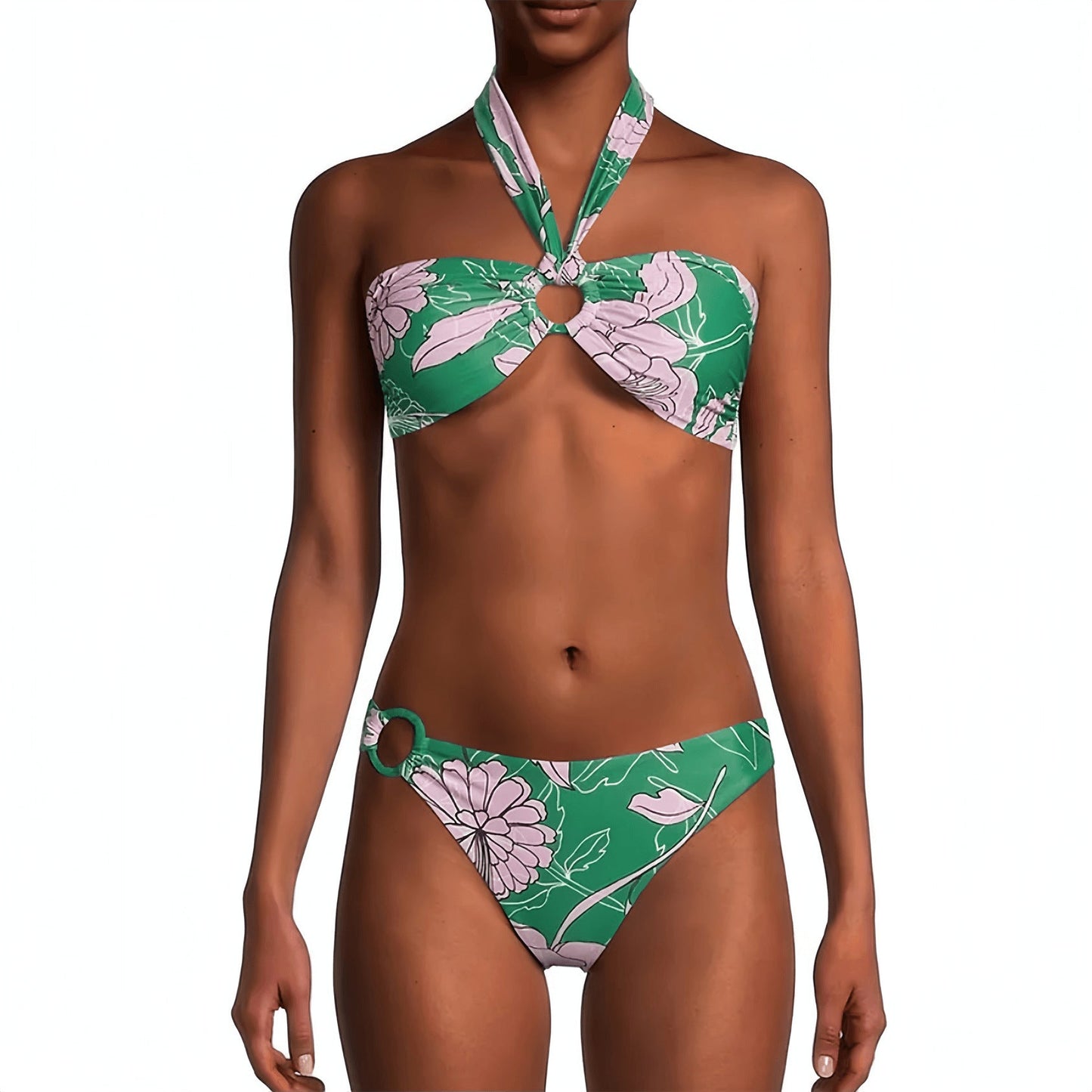 Swimsuit Lace Printing Sexy Bikini Halter Split Swimsuit Women Bikini