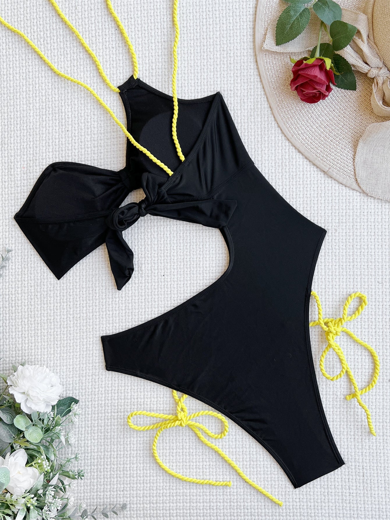 Bikini Double One Piece Swimsuit Halter Bikini Swimsuit Women One Shoulder Swimsuit Solid Color Bikini
